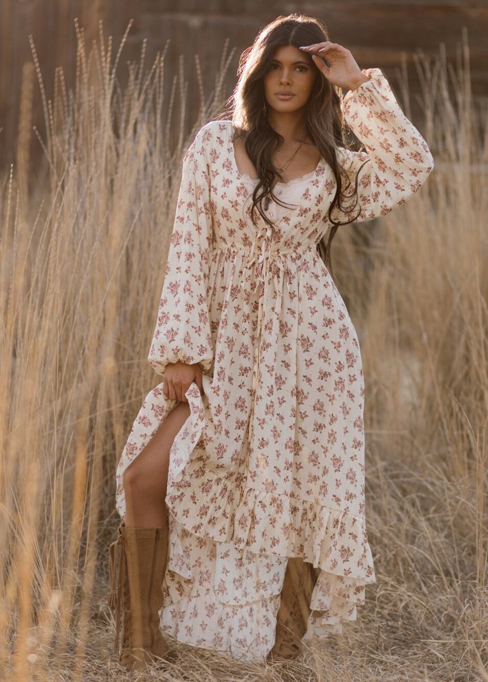 Joyfolie Beri Floral Maxi Dress Sz Medium Empire Peasant Cottage Ruffle